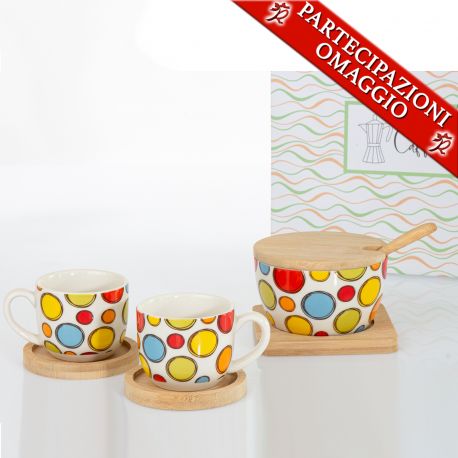 SET ZUCCHERIERA E 2 TAZZE CUOREMATTO CERAMICA FANTASIA SOLIDALE MATRIMONIO BOMBONIERE UTILI