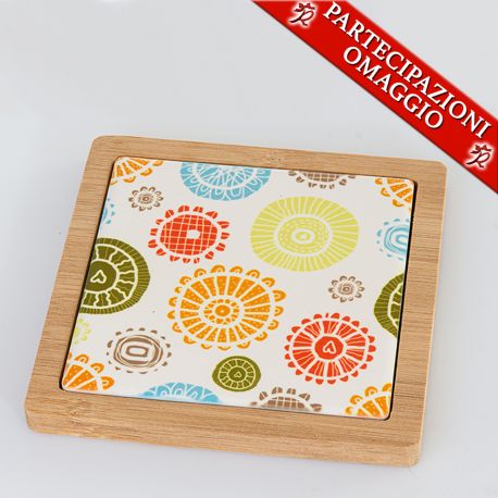 SOTTOMOKA IN CERAMICA E LEGNO BOMBONIERE UTILI SOTTOPENTOLA DECORATO IDEE NOZZE