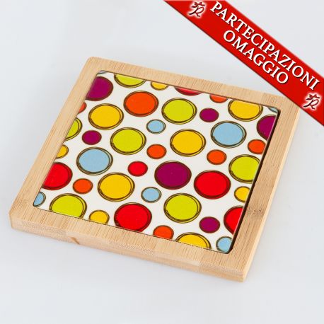 SOTTOPENTOLA FANTASIA BOLLE SOTTOMOKA IN CERAMICA E LEGNO BOMBONIERE UTILI COMUNIONE NOZZE