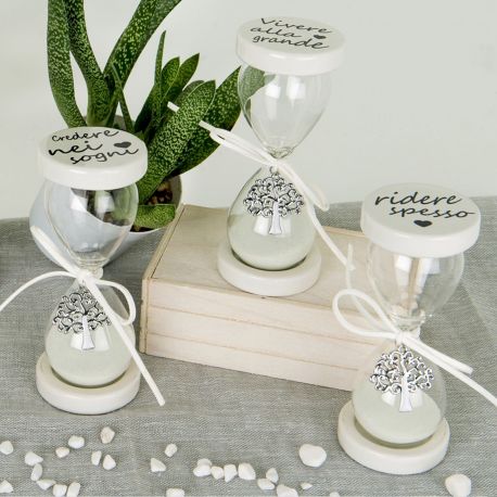 CLESSIDRE VETRO E PORCELLANA CON FRASI E CIONDOLO ALBERO DELLA VITA BOMBONIERE MATRIMONIO 2022