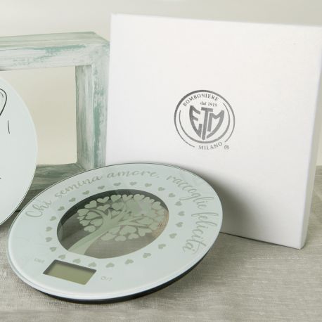 BILANCIA DIGITALE CUCINA ALBERO DELLA VITA CON FRASE BOMBONIERE MATRIMONIO IDEE ORIGINALI UTILI