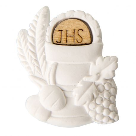 GESSETTI A FORMA DI CALICE CON INSERTO IN LEGNO PRIMA COMUNIONE BOMBONIERE APPLICAZIONI DECORAZIONI