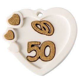 GESSETTO APPENDINO A CUORE DECORAZIONE CONFETTATA CINQUANTESIMO ANNIVERSARIO 50° ORO