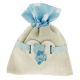 SACCHETTO IN IUTA E TESSUTO CELESTE CON APPLICAZIONE ORSETTO NASCITA BIMBO CONFETTATA FAI DA TE