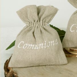 SACCHETTI PER CONFETTI IN JUTA PER CONFEZIONI FAI DA TE COMUNIONE UNISEX RICAMATI CONFETTATA