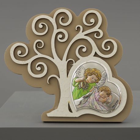 ALBERO DELLA VITA IN LEGNO CON ANGELO CUSTODE IDEE BATTESIMO ORIGINALI MASCHIO FEMMINA BOMBONIERE