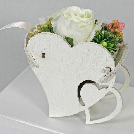 SCATOLA PER CONFETTI CUORE IN LEGNO FIORI ARTIFICIALI COLORATI CONFETTATE ECONOMICHE PENSIERINI NOZZE