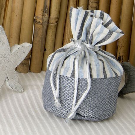 SACCHETTINO A RIGHE BLU/AZZURRO PORTACONFETTI OFFERTA STOCK BATTESIMO COMUNIONE MATRIMONIO