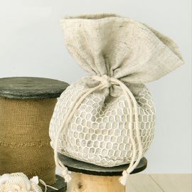 SACCHETTINI PER CONFETTI IN JUTA CON RETE BEIGE FAI DA TE NOZZE BATTESIMO COMUNIONE
