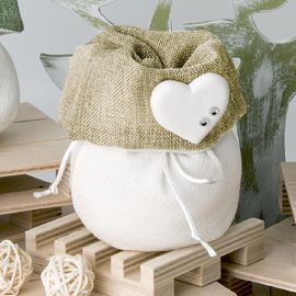 SACCHETTO CONFETTATA BIANCO E TORTORA CUORE E STRASS PORTACONFETTI ECONOMICI MATRIMONIO