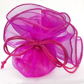 SACCHETTO FUCSIA ECONOMICO DOPPIO VELO IN ORGANZA CON TIRANTE CONFETTATA PORTACONFETTI STOCK ONLINE INGROSSO FEMMINA BIMBA