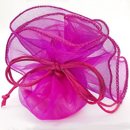 SACCHETTO FUCSIA ECONOMICO DOPPIO VELO IN ORGANZA CON TIRANTE CONFETTATA PORTACONFETTI STOCK ONLINE INGROSSO FEMMINA BIMBA