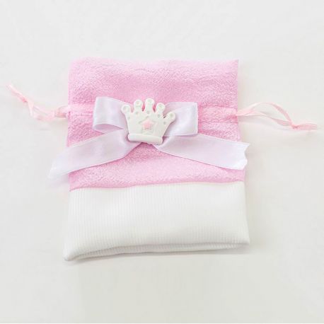 SACCHETTINI ROSA PER BATTESIMO O NASCITA CON CORONA TEMA PRINCIPESSA COMPLEANNO BAMBINA