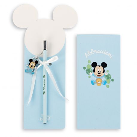 MATITE CELESTI CON CHARM MICKEY MOUSE REMOVIBILE BOMBONIERE ORIGINALI ONLINE AZZURRO IDEE NASCITA BATTESIMO