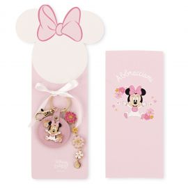 PORTACHIAVI MINNIE BABY IN ECOPELLE CON CHARMS E ASTUCCIO REGALO BOMBONIERE ORIGINALI FEMMINUCCIA ROSA FIOCCO NASCITA