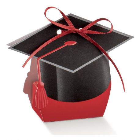 SCATOLINA PER CONFETTI ROSSA E NERA A FORMA DI TOCCO CON NAPPINA IN CARTONCINO - CONFETTATE LAUREA ORIGINALI PENSIERINI