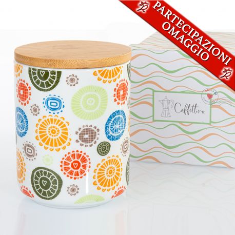 BARATTOLO PER CAFFÈ IN CERAMICA FANTASIA ASTRATTA BOMBONIERE SOLIDALI IDEE PER LA CASA NOZZE