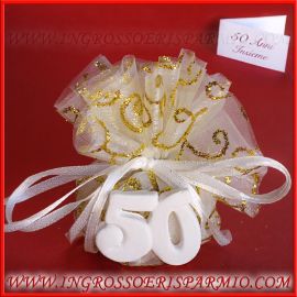 GESSETTI PROFUMATI NUMERO 50 ANNI BOMBONIERE ANNIVERSARIO NOZZE D'ORO COMPLEANNO CONFETTATE