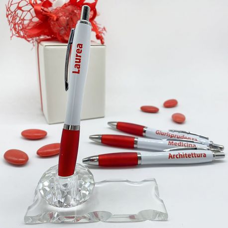 PENNA LAUREA CON BASE IN VETRO BOMBONIERE FACOLTÀ ASSORTITE IDEE UTILI ORIGINALI PORTAPENNE