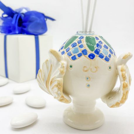 PROFUMATORI PUMI PUGLIESI FANTASIA CON BASTONCINI E FIALA BOMBONIERE ORIGINALI PORTAFORTUNA DETTAGLI BLU E VERDI