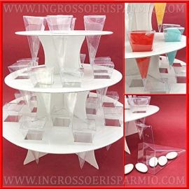 ALZATA PER CONFETTATA + 24 CONI TRASPARENTI PVC SET 3 PIANI PORTA RISO PORTA CONFETTI ECONOMICI