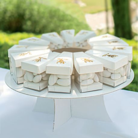 TORTA BOMBONIERA CON FETTE IN CARTONCINO E PVC CON SIMBOLI COMUNIONE DORATI