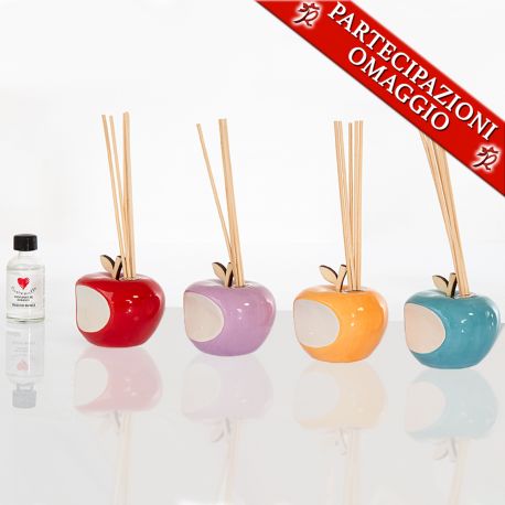 DIFFUSORI DI AROMI A FORMA DI MELA 4 COLORI TINTA UNITA BOMBONIERE ORIGINALI CUOREMATTO