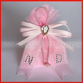 SACCHETTINI PORTACONFETTI BATTESIMO INIZIALI,ROSA BAMBINA IDEE CONFETTATE NASCITA ORIGINALI