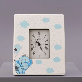 OROLOGIO DA TAVOLO AL QUARZO CON ELEFANTE CELESTE E NUVOLETTE BOMBONIERE NASCITA ECONOMICHE