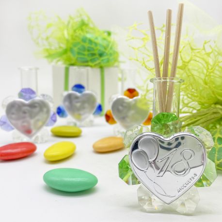 PROFUMATORI CON FIORE DI CRISTALLO E APPLICAZIONE ARGENTATA CON NUMERO 18 BOMBONIERE DICIOTTESIMO ORIGINALI