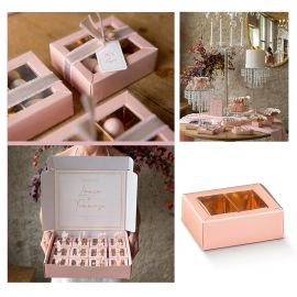 SCATOLINE ROSA CIPRIA IN CARTONCINO CON BORDI INTERNI DORATI E COPERCHIO A SCORRIMENTO TRASPARENTE CONFETTATE ECONOMICHE BATTESI