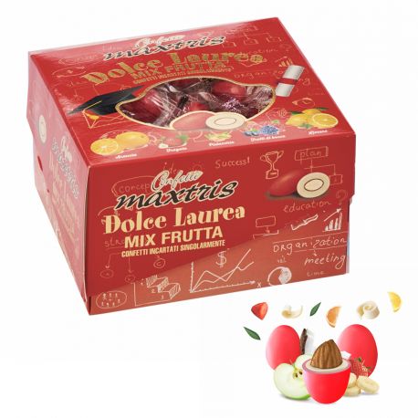 CONFETTI ROSSI DOLCE LAUREA MAXTRIS ALLA FRUTTA 500 GR CONFEZIONATI SINGOLARMENTE CONFETTATA PREZZI BASSI