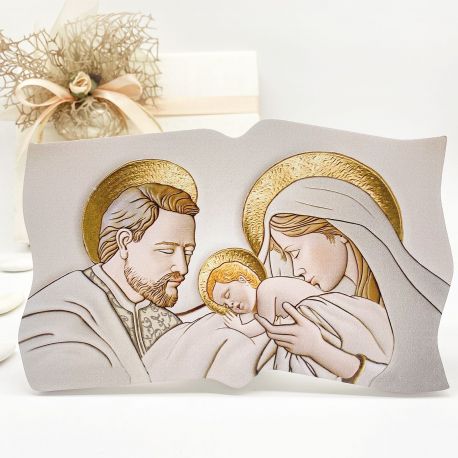 QUADRI SACRA FAMIGLIA DA APPOGGIO O DA PARETE TONALITÀ ORO BOMBONIERE SACRE BATTESIMO COMUNIONE
