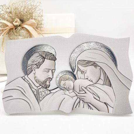 QUADRI DA APPOGGIO O DA PARETE SACRA FAMIGLIA TONALITÀ ARGENTO BOMBONIERE SACRE BATTESIMO NOZZE