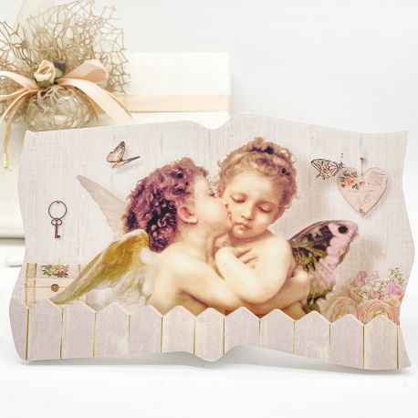 QUADRETTO IL PRIMO BACIO ANGIOLETTI DA APPOGGIO BOMBONIERE ECONOMICHE BATTESIMO PRIMA COMUNIONE