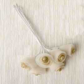 FIORI ARTIFICIALI COLOR PANNA E ORO EFFETTO DOPPIATO CON PISTILLO DORATO STOCK APPLICAZIONI BOMBONIERE FAI DA TE