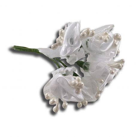 DECORAZIONI FIORI FINTI IN TESSUTO BIANCO CON PERLINE AVORIO APPLICAZIONI ECONOMICHE BOMBONIERE