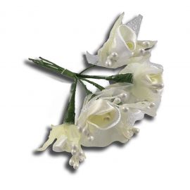 FIORI ARTIFICIALI IN TESSUTO AVORIO CON PERLINE ACCESSORI DECORAZIONI BOMBONIERE ONLINE NOZZE