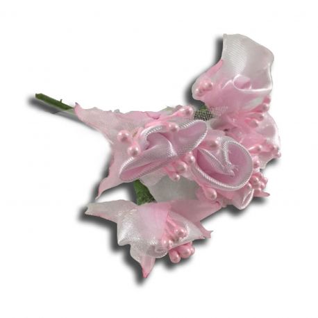 FIORELLINI ROSA IN TESSUTO CON PERLINE PER DECORAZIONI BOMBONIERE FAI DA TE BATTESIMO NASCITA