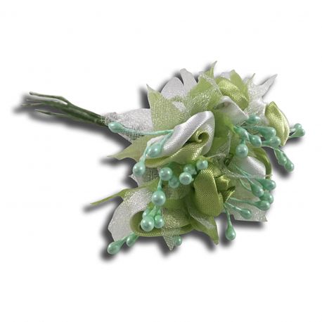 FIORI ARTIFICIALI IN RASO E ORGANZA VERDE CON PERLINE ACCESSORI BOMBONIERE ECONOMICI FAI DA TE PREZZI BASSI