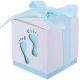 SCATOLINE CUBO CELESTE CON IMPRONTE PIEDINI CONFETTATA NASCITA MASCHIETTO