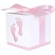 SCATOLINE PORTACONFETTI CUBO ROSA IMPRONTE PIEDINI CONFETTATA NASCITA BAMBINA