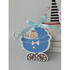 SCATOLINE PORTACONFETTI CON BIMBO IN CARROZZINA CELESTE CONFETTATE NASCITA MASCHIETTO