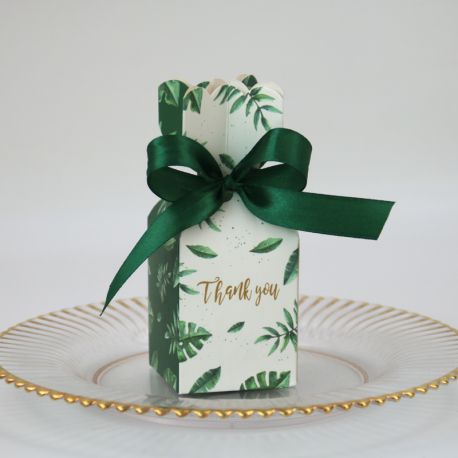 SCATOLINE PORTACONFETTI IN CARTONCINO CON FOGLIE VERDI CONFETTATE TEMA GREEN