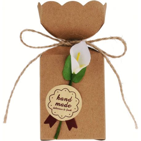 SCATOLINE PORTACONFETTI IN CARTONCINO AVANA CON GIGLIO CONFEZIONI FAI DA TE