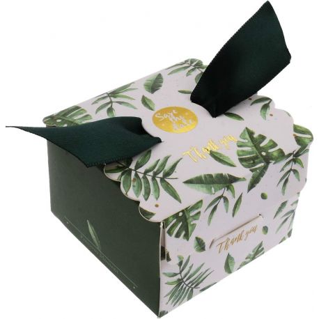 SCATOLINE PER CONFETTI IN CARTONCINO CON FOGLIE VERDI CONFETTATE TEMA GREEN