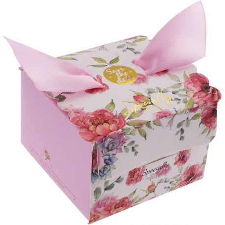 SCATOLINE PORTACONFETTI IN CARTONCINO DECORATA CON FIORI ROSA E FOGLIOLINE