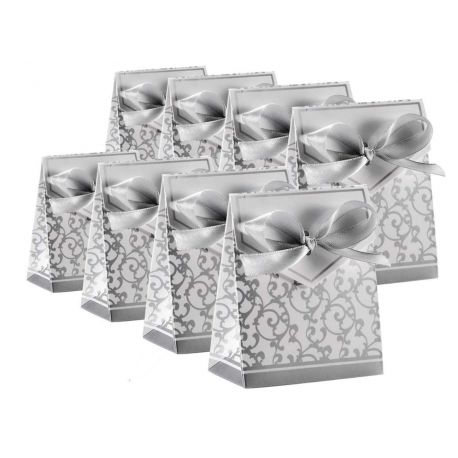 SCATOLINE PORTACONFETTI NOZZE D'ARGENTO BUSTINA IN CARTONCINO CONFETTATE ANNIVERSARIO