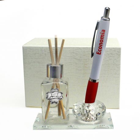 PROFUMATORE CON TOCCO E PENNA CON PORTAPENNE BOMBONIERE LAUREA ECONOMICHE