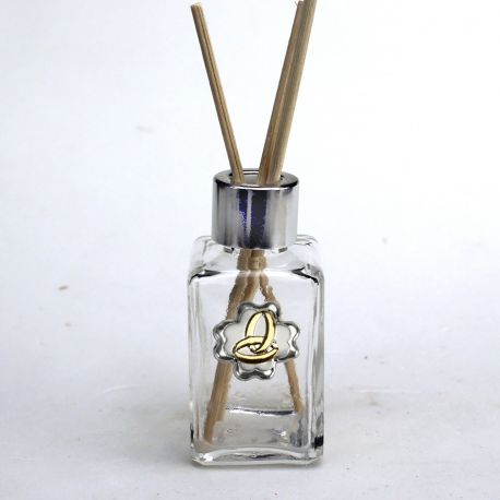 PROFUMATORI PER AMBIENTI CON QUADRIFOGLIO ARGENTATO E FEDI DORATE BOMBONIERE MATRIMONIO